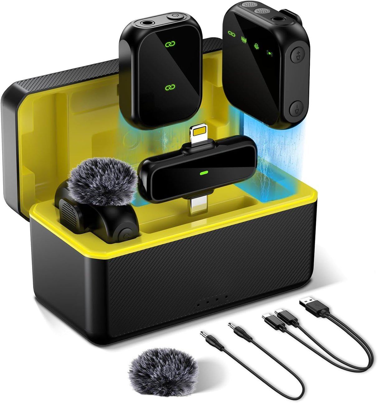 Micro Cravate Sans Fil  K50 2.4GHz (2 Émetteurs + 1 Récepteur + Boîtier de Charge) – 30m, 36H d’Autonomie – iPhone, Android, Caméra, PC