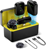 Micro Cravate Sans Fil 2.4GHz (2 Émetteurs + 1 Récepteur + Boîtier de Charge) – 30m, 36H d’Autonomie – iPhone, Android, Caméra, PC