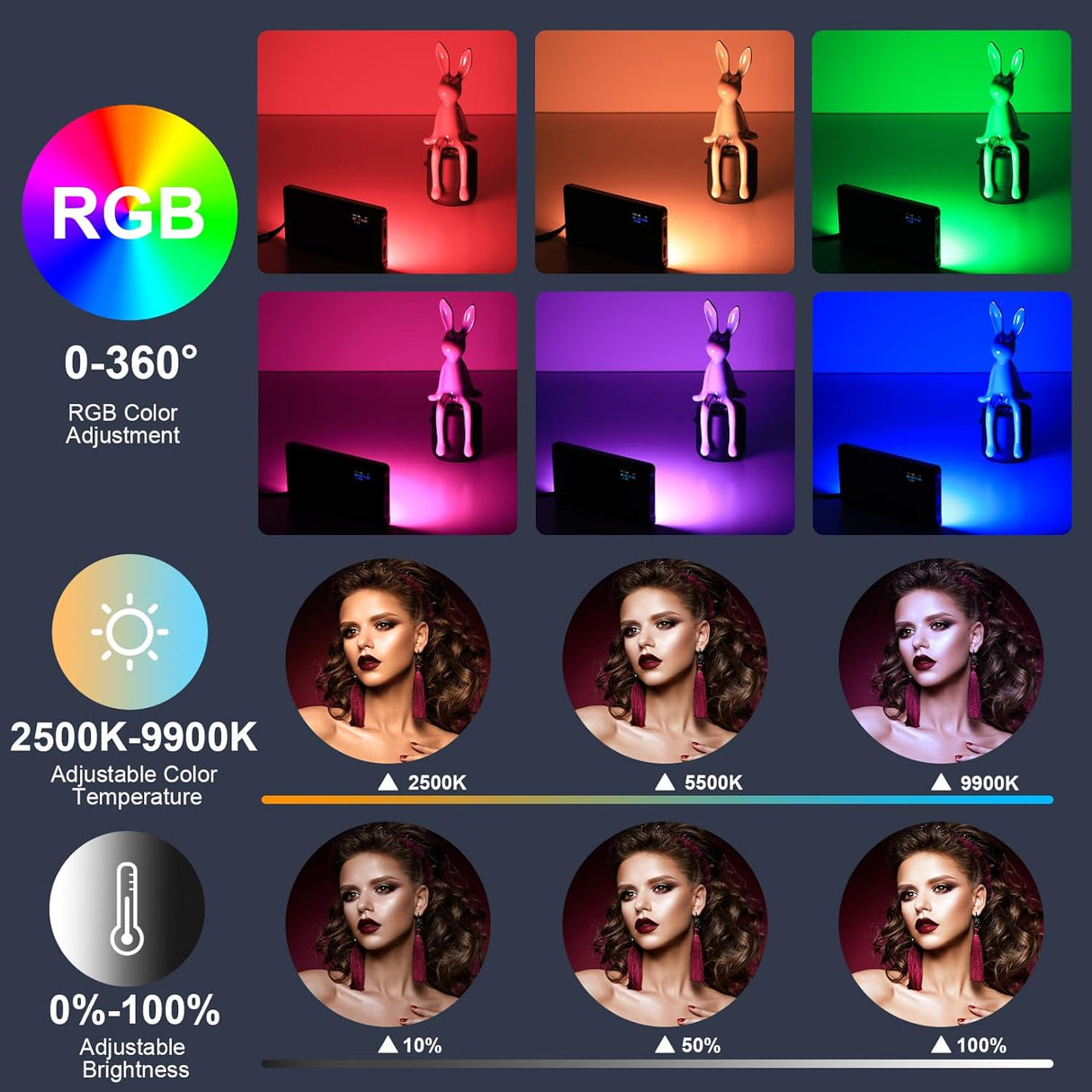 Lumière Vidéo RGB Portable 4000mAh – Éclairage LED Dimmable 2500K-9900K (LR135)