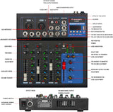 Table de Mixage 4 Canaux USB avec Alimentation Phantom 48V