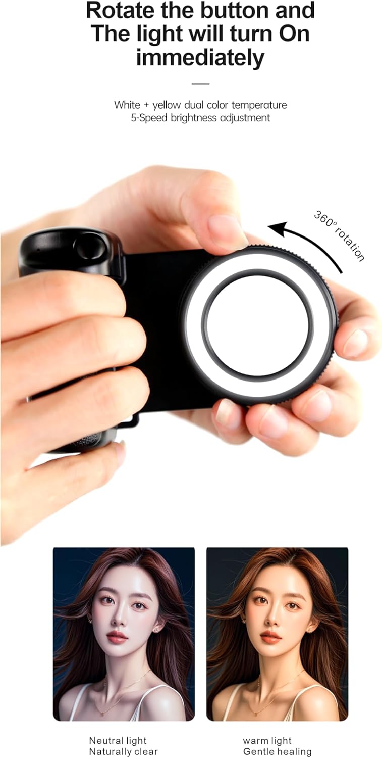 Poignée Photo Bluetooth BBC-9 avec Anneau LED et Fixation Magnétique