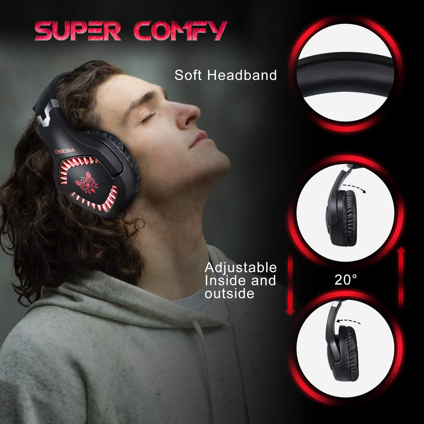 Casque Gaming ONIKUMA K1B PRO avec Micro et Lumières LED – Noir/Rouge