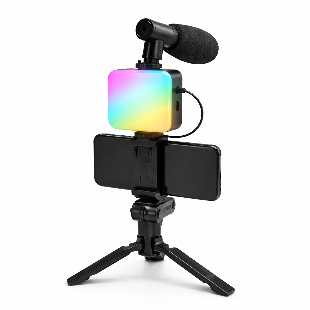 Kit vidéo smartphone avec micro, lumière LED RGB et trépied