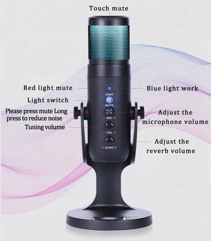 Microphone à condensateur USB Jmary PW9 avec éclairage RGB