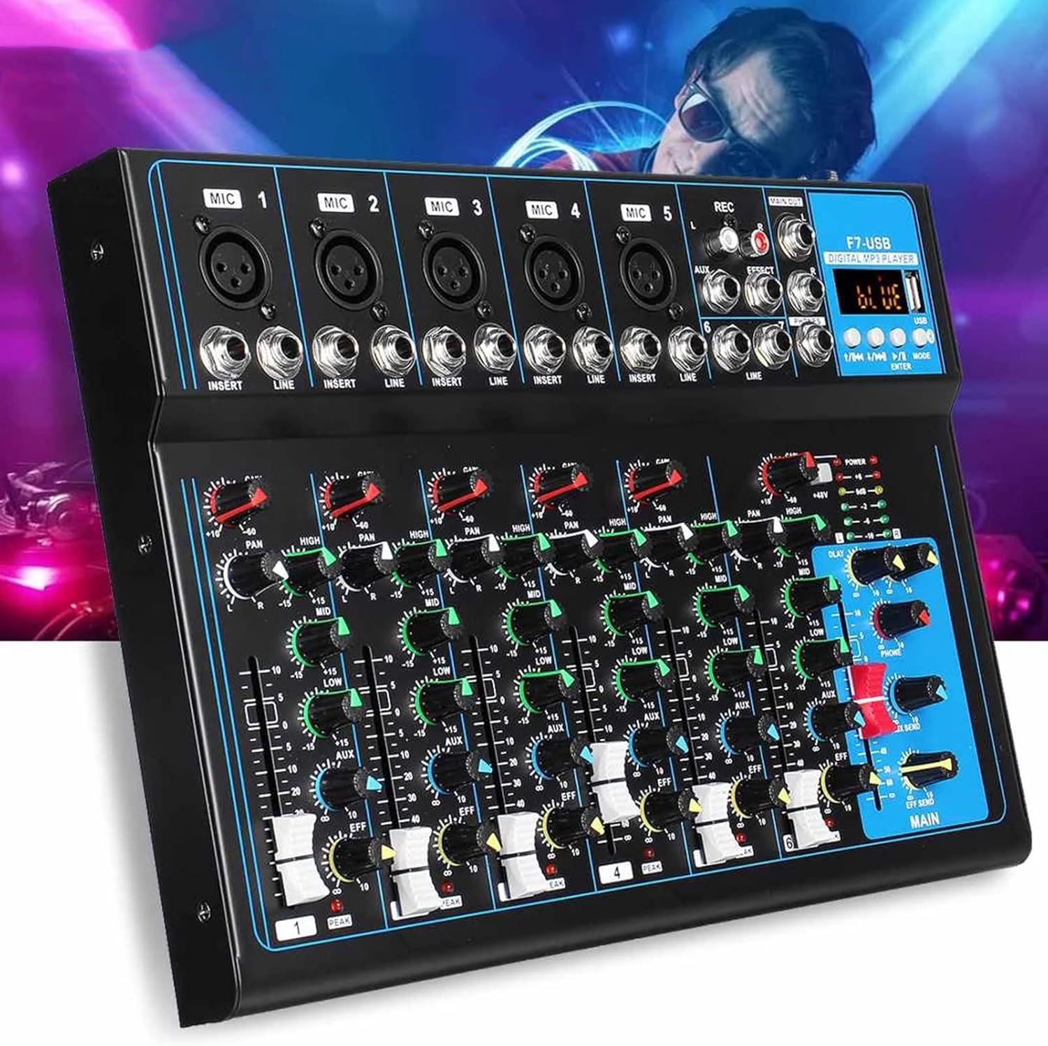 Table de Mixage DJ 7 Canaux Bluetooth avec Effets et USB – Console Audio Pro