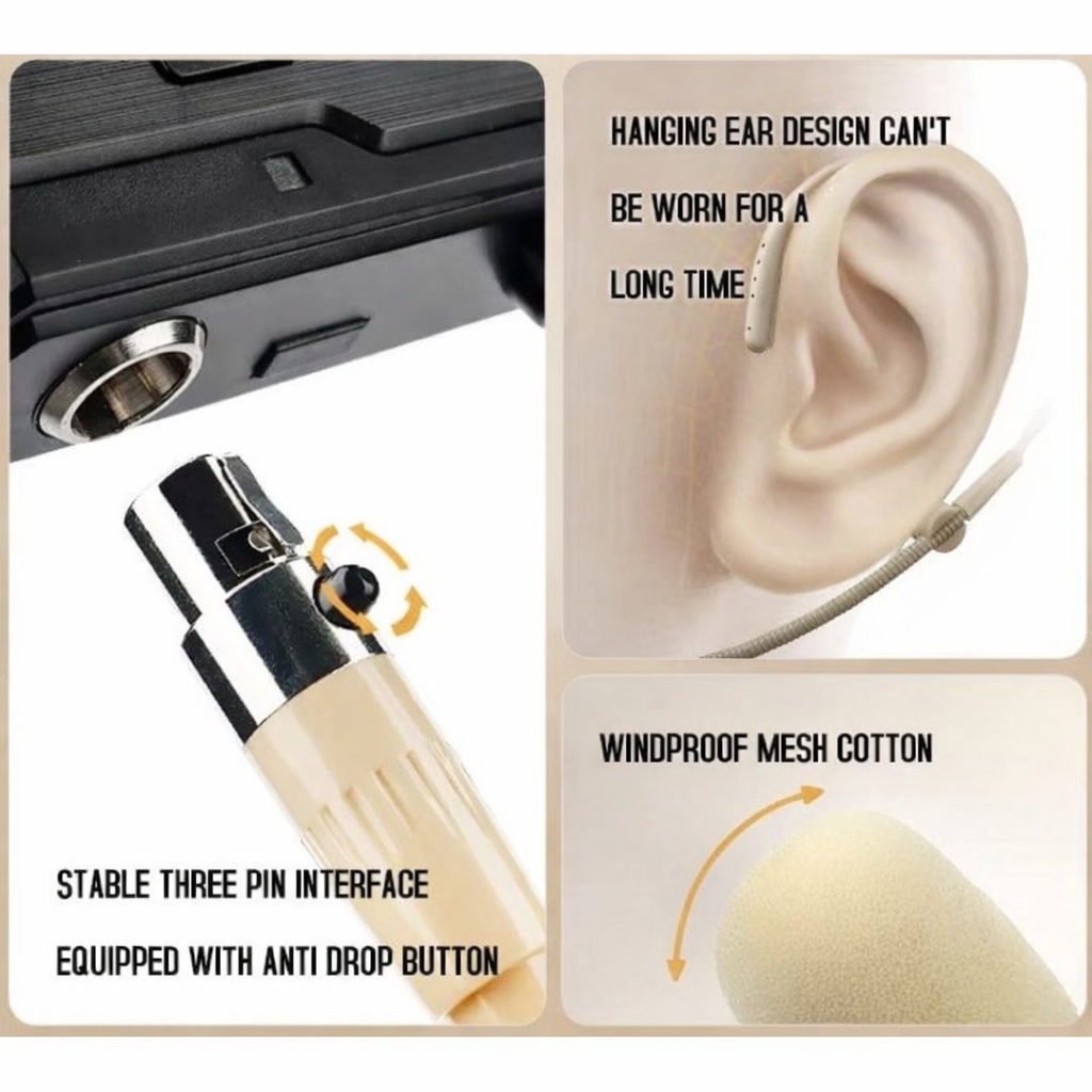 Microphone Sans Fil UHF Tour de Tête Couleur Peau – 30 m