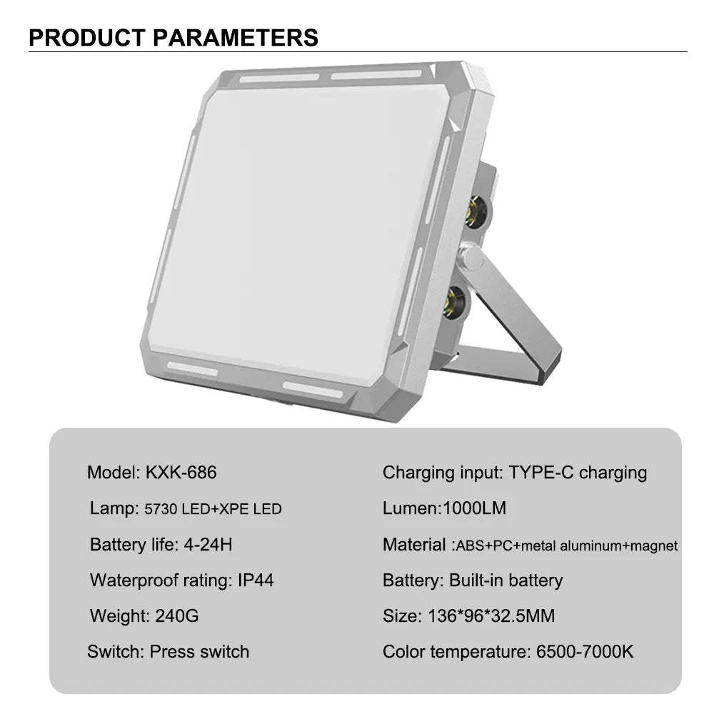 Projecteur LED Multifonction KXK-686 50W - Rechargeable, Étanche, 1000LM, USB