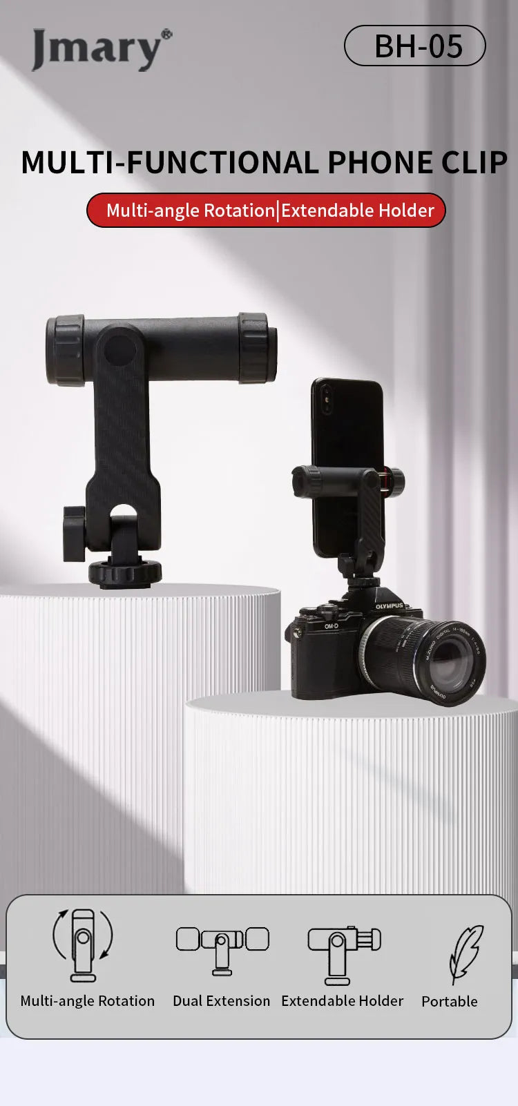 Support Smartphone Jmary BH-05 avec Double Griffe Cold Shoe