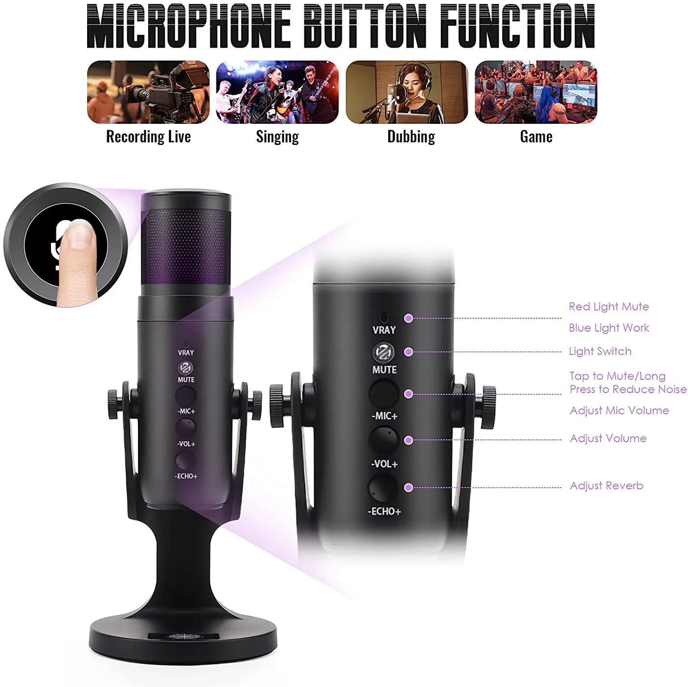 Microphone à condensateur USB Jmary PW9 avec éclairage RGB