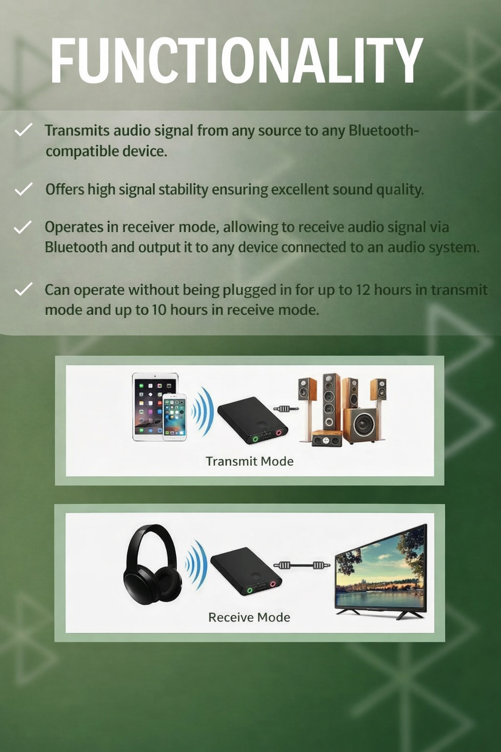 Adaptateur Audio Bluetooth 2-en-1 TX/RX 300mAh