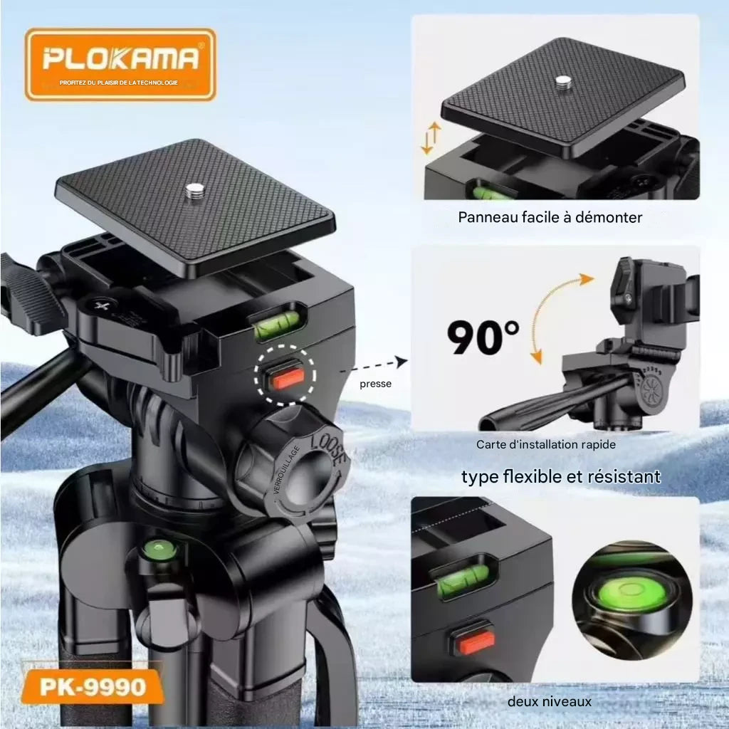Trépied PLOKAMA PK-9990 Premium 180 cm – Aluminium, Réglable, avec Télécommande Bluetooth et Housse de Transport
