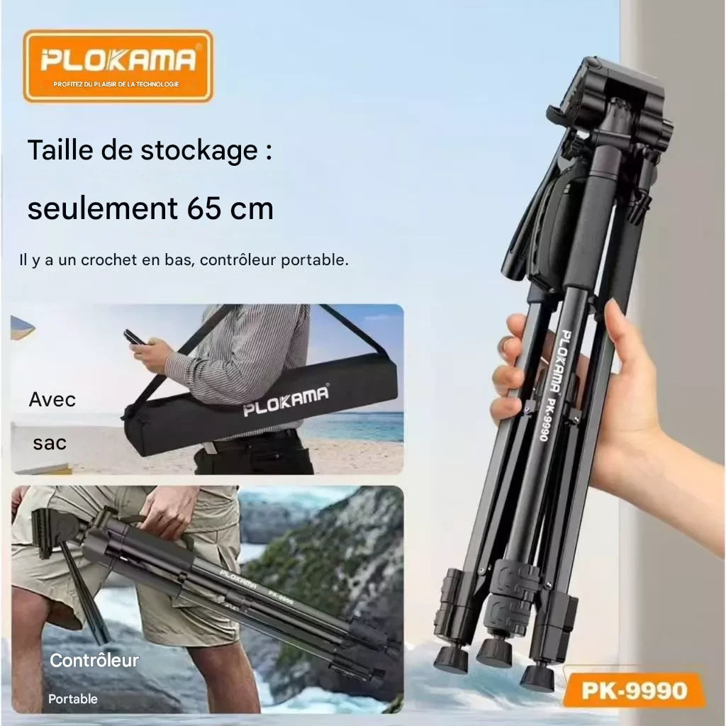 Trépied PLOKAMA PK-9990 Premium 180 cm – Aluminium, Réglable, avec Télécommande Bluetooth et Housse de Transport