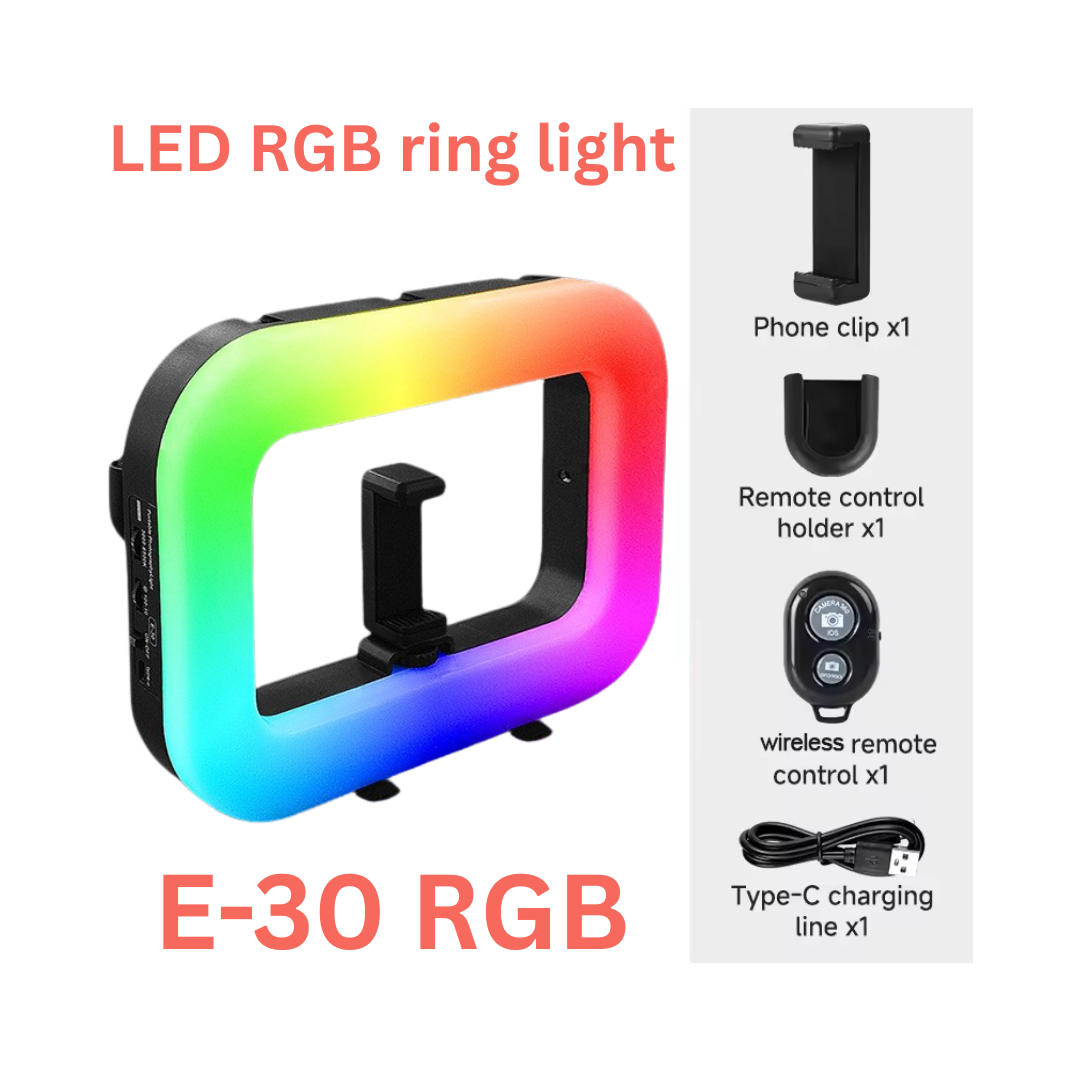 Ring Light RGB E-30 Rechargeable avec Support Téléphone