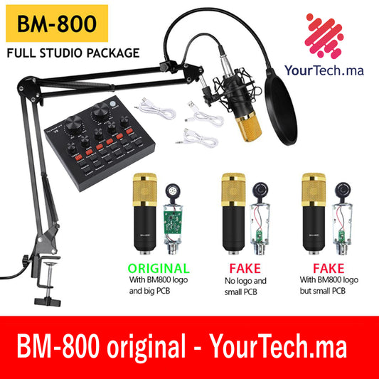 Ensemble Microphone BM800 avec Carte Son V8 (Alimentation 48V nécessaire)