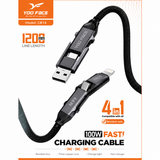 Câble Charge Rapide 4 en 1 CB14 100W Type-C Lightning USB