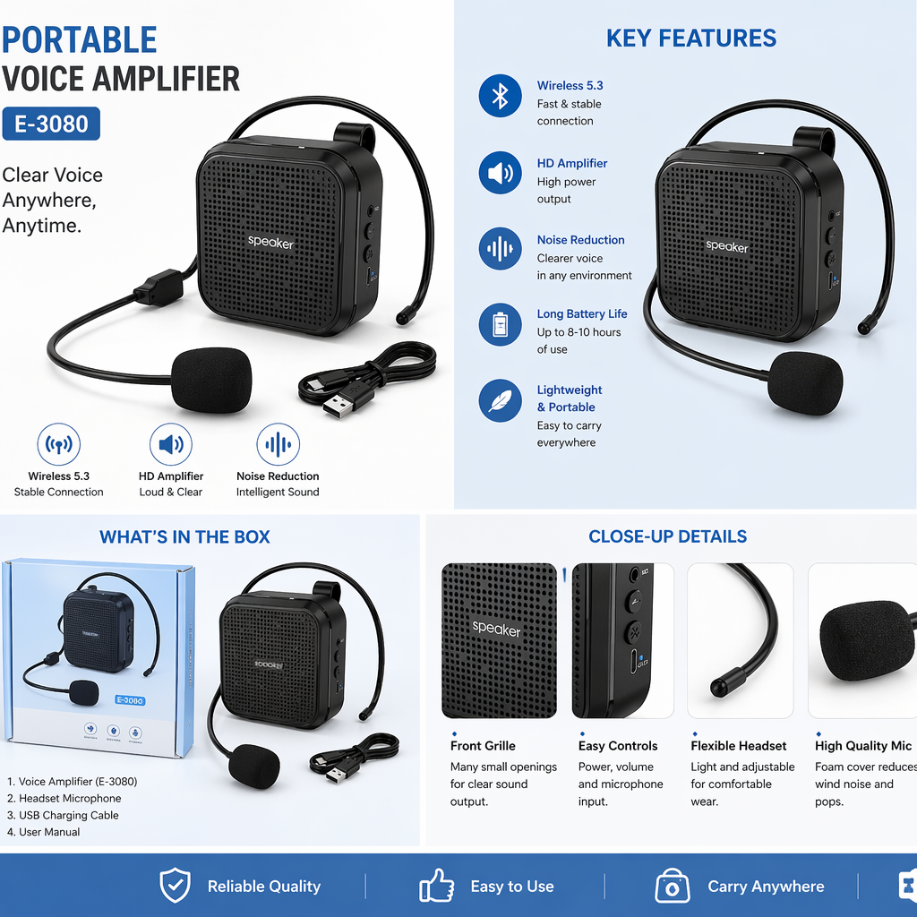 Mini Haut-Parleur Portable E-3080 avec Microphone Sans Fil