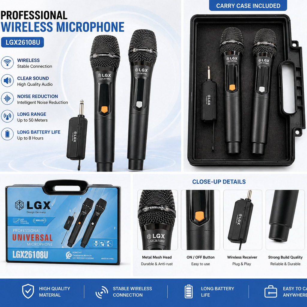 Microphones Sans Fil Professionnels Double LGX26108U 50m
