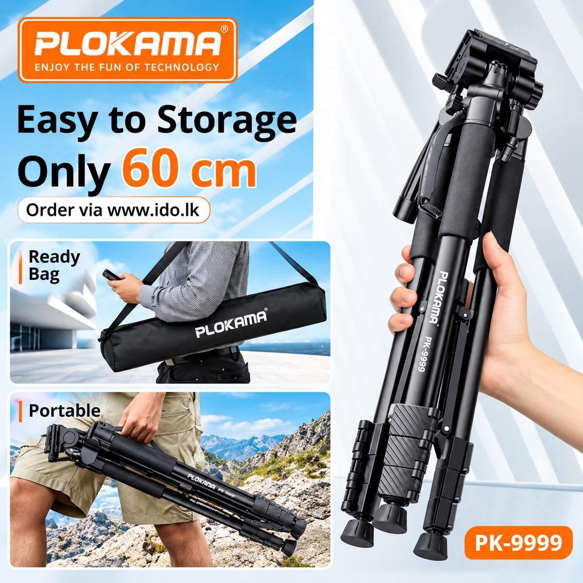 Trépied Caméra 2,1 m PLOKAMA PK-9999 avec Support Smartphone
