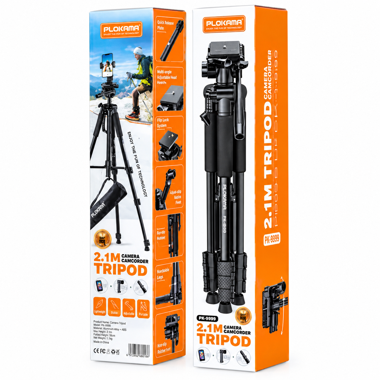 Trépied Caméra 2,1 m PLOKAMA PK-9999 avec Support Smartphone