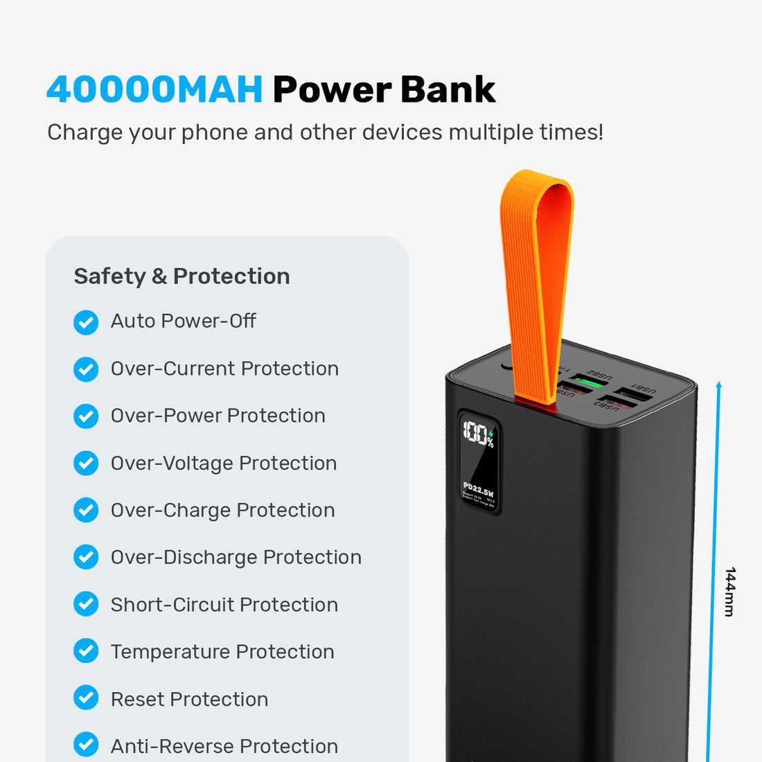 Power Bank MORBEST 40000mAh | Charge Rapide 22.5W avec 5 Ports USB & Type-C