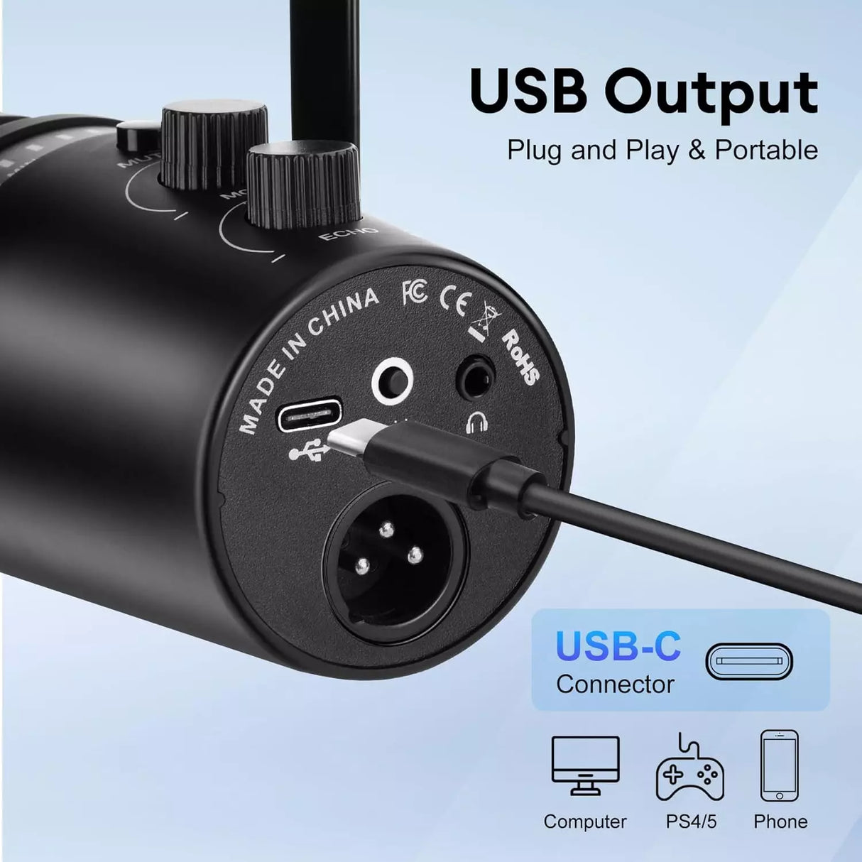 Microphone Dynamique USB/XLR avec Support pour Podcast et Streaming