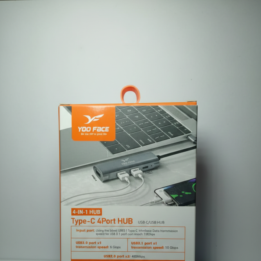 Hub USB-C 4-en-1 YOO FACE Haute Vitesse pour PC et Mac