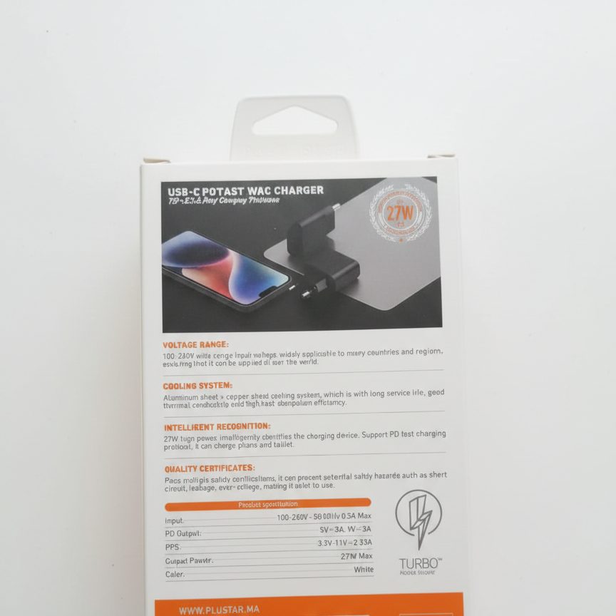 Chargeur Rapide Plustar Q122 avec Port USB-C 27W PD