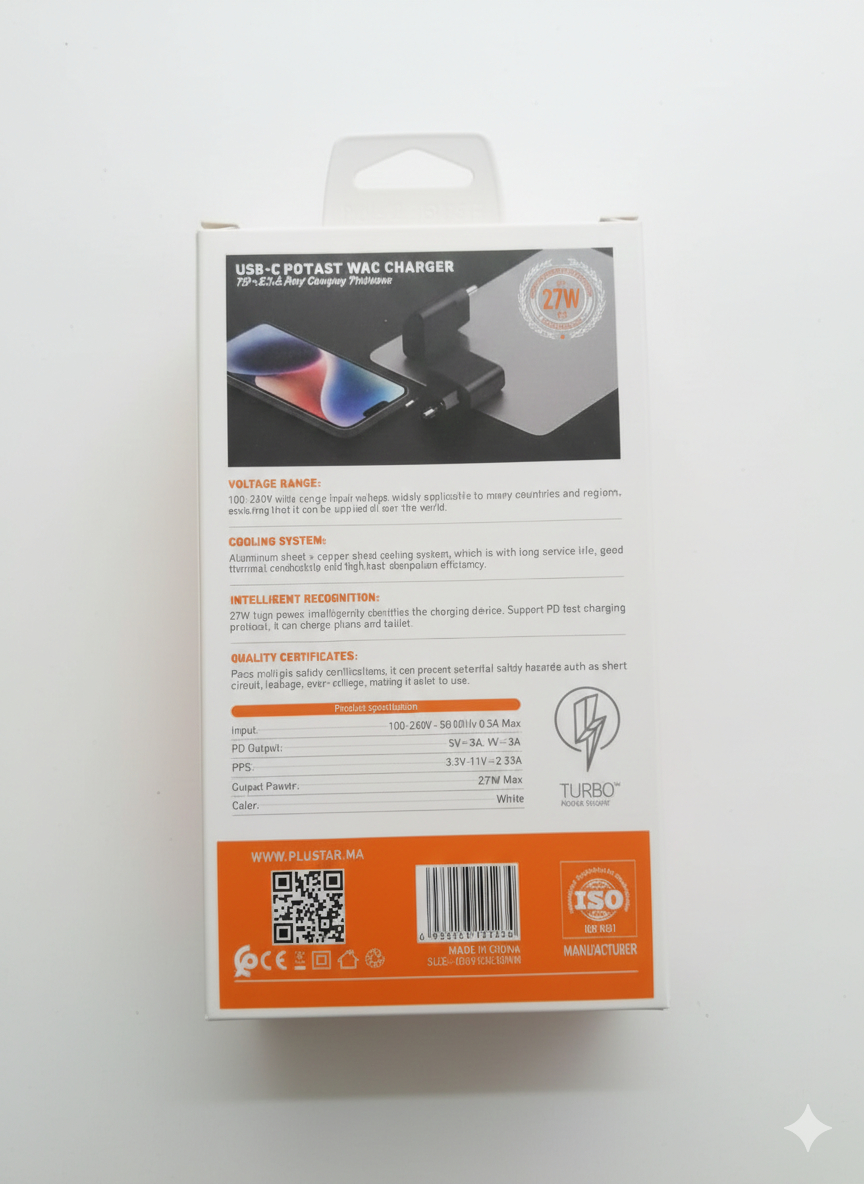 Chargeur Rapide Plustar Q122 avec Port USB-C 27W PD