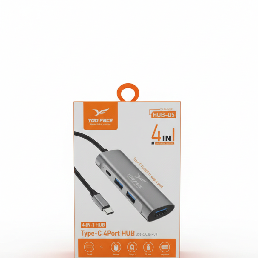Hub USB-C 4-en-1 YOO FACE Haute Vitesse pour PC et Mac