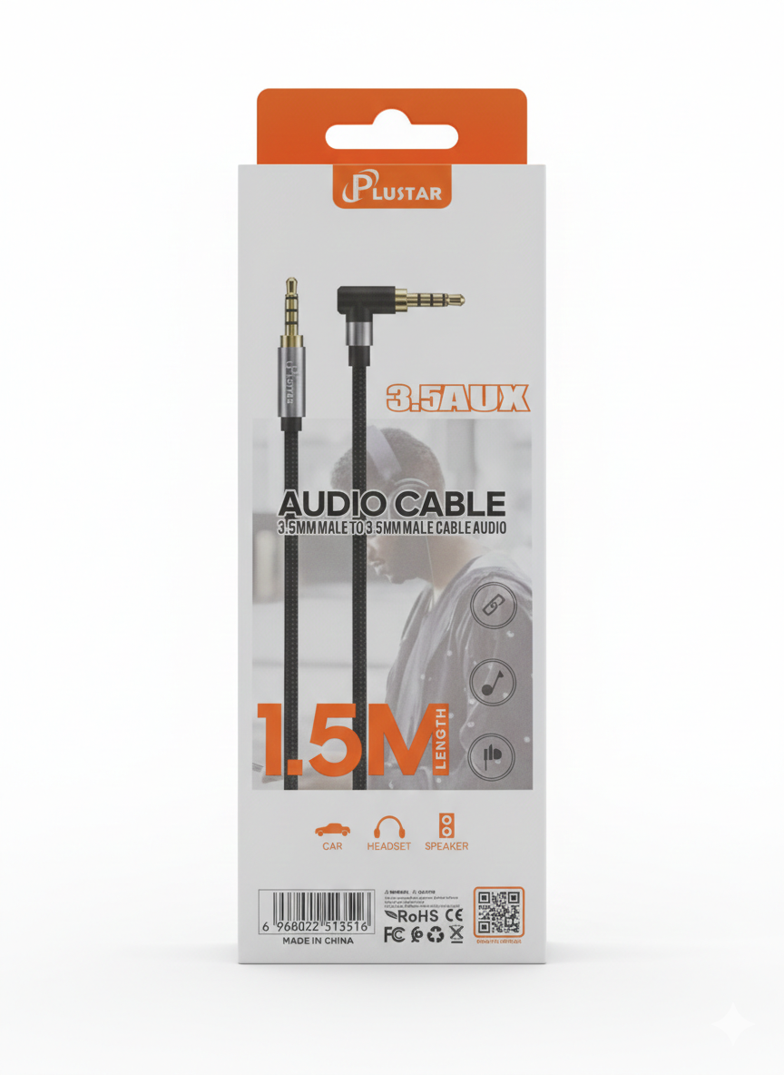 Câble Audio Plustar AU-02  1.5M avec Connecteur Coudé