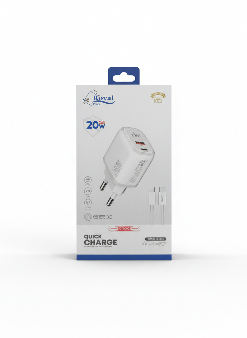 Chargeur Rapide Royal R676 CR-20W GaN avec Câble USB-C