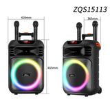 Enceinte Portable 15" avec Batterie Rechargeable, 2 Micro, Lumières LED RGB, Bluetooth et Télécommande