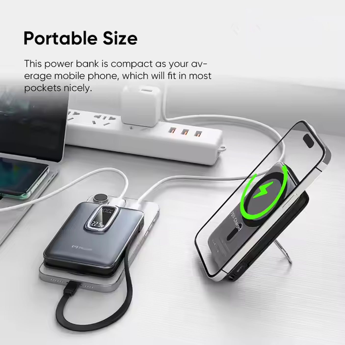 Power Bank Magnétique PD20W avec Charge Sans Fil 15W