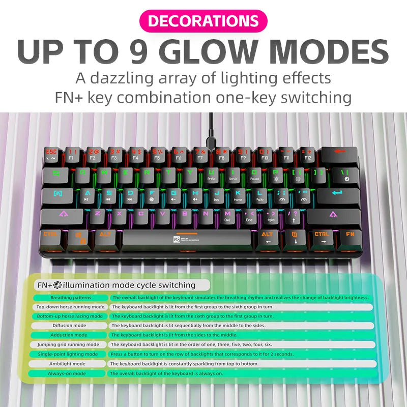 لوحة مفاتيح ميكانيكية للألعاب RGB 61 مفتاح – R8 1037