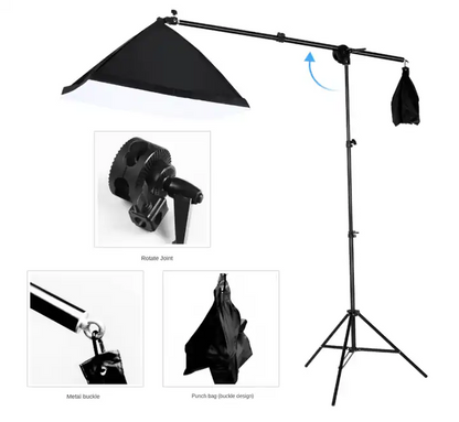 Ensemble d'éclairage Softbox (Softbox + Trépied + Perche, 4 Entrées pour Lampes)