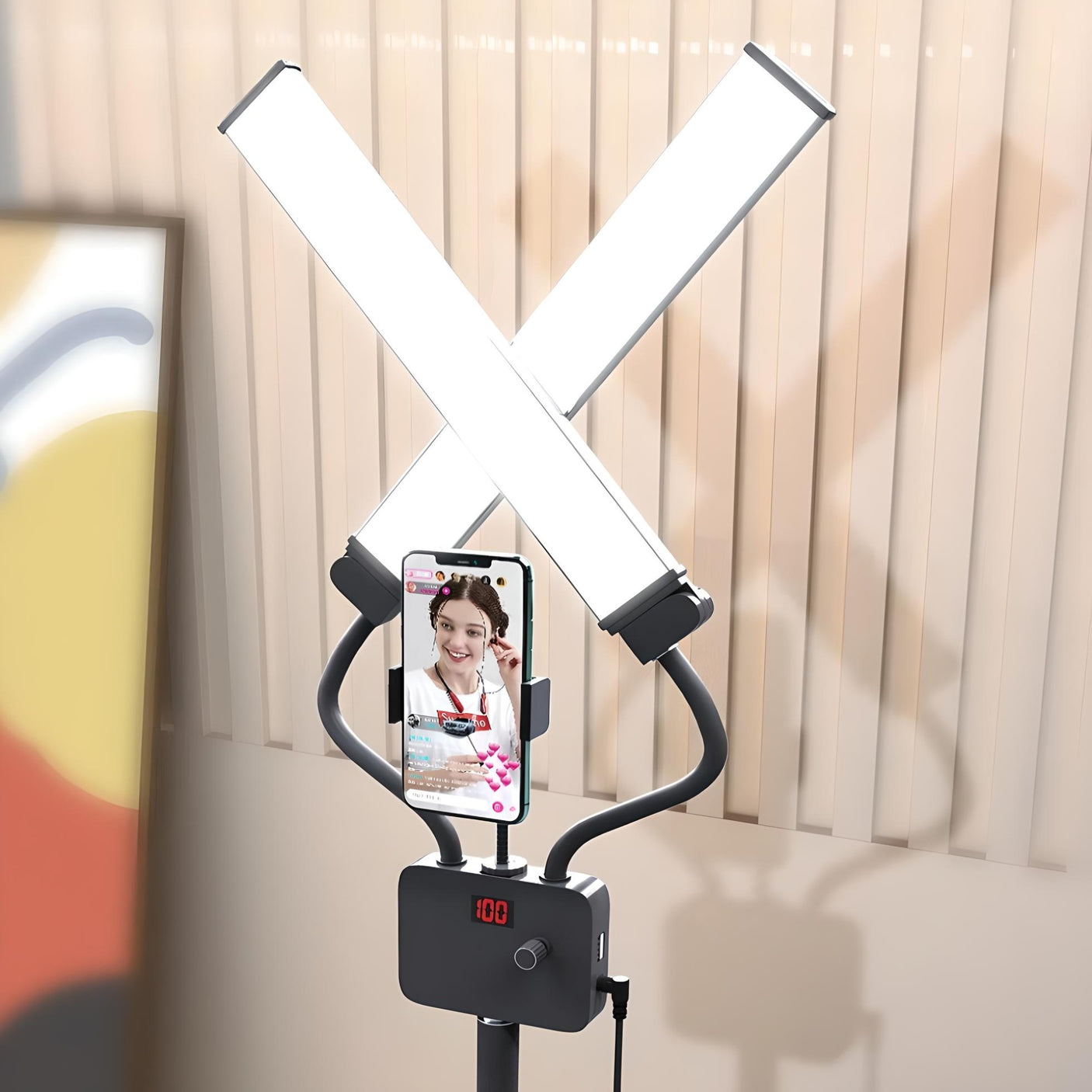 Lumière LED Double Bras 45W 3000-6500K avec Trépied et Support Téléphone