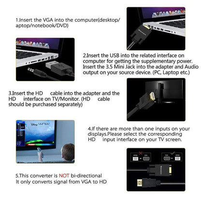 Convertisseur 1080P VGA + audio vers HDMI