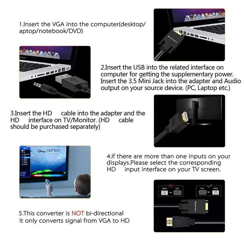 محول 1080P VGA + صوت إلى HDMI