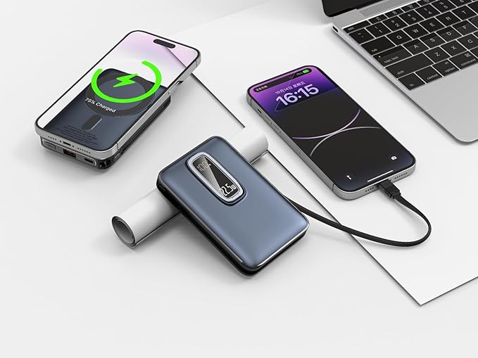 Power Bank Magnétique PD20W avec Charge Sans Fil 15W