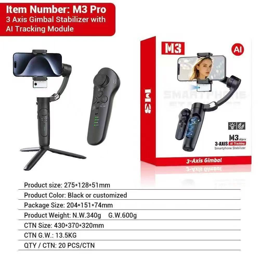Stabilisateur M3 Pro 3 Axes avec AI Tracking – Smartphone