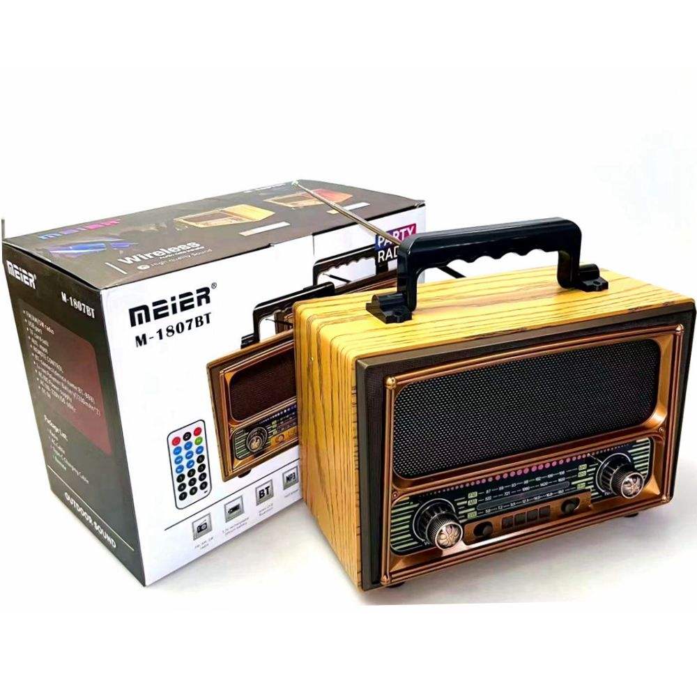 Radio rétro en bois Meier M-1807BT – Grande taille, Bluetooth, USB/TF, FM/AM/SW, batterie rechargeable 2400mAh