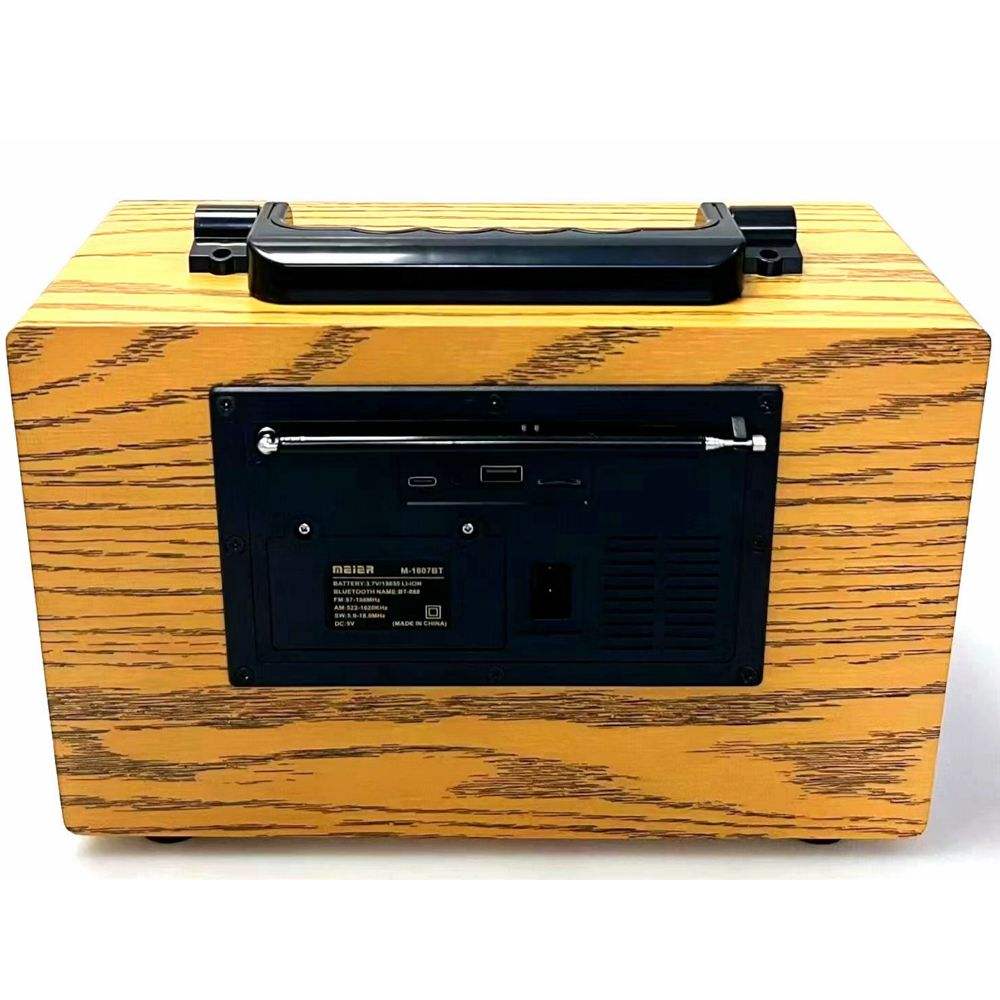 Radio rétro en bois Meier M-1807BT – Grande taille, Bluetooth, USB/TF, FM/AM/SW, batterie rechargeable 2400mAh