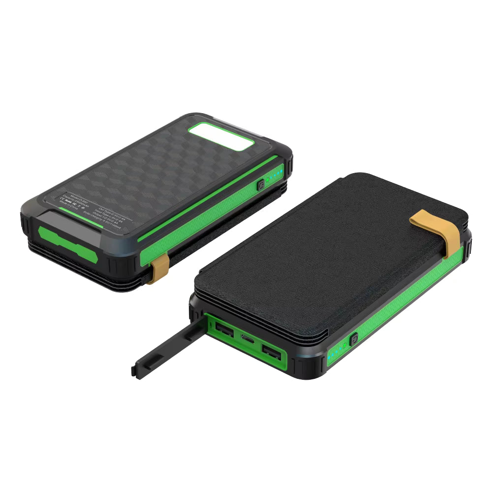 Powerbank Solaire 10000mAh | 4 Panneaux Solaires Pliables | Résistant à l’Eau & Chocs avec Lampes LED SOS