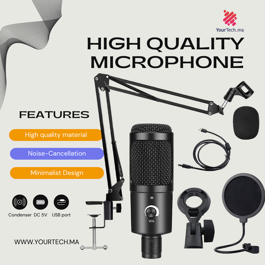 Kit micro USB: microphone condensateur, bras ciseaux réglable - Voix studio clear