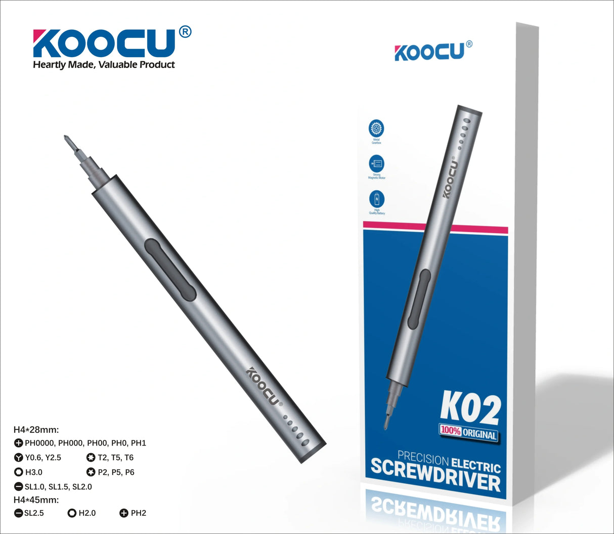 KOOCU K02 Tournevis Électrique Pro 20 Embouts Type-C 90°