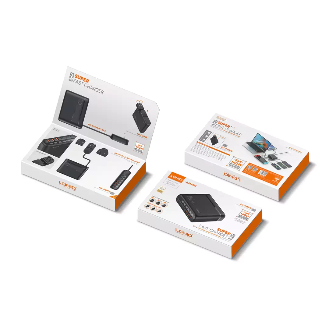 Chargeur GaN 140 W LDNIO A6140C – 6 Ports USB‑C/A, Écran LED, Super Charge Rapide