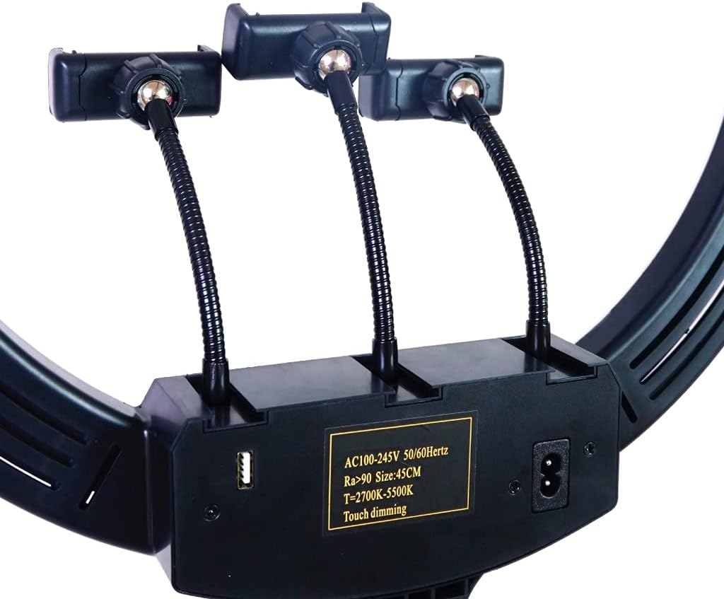 Ring Light MJ18 RGB LED (45 cm) avec Trépied Métallique et Télécommandes - Lumière Blanche, Chaude et Arc-en-Ciel