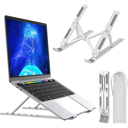 Support portable en aluminium argenté ajustable 6 points, léger, pliable pour PC 10-15.6"