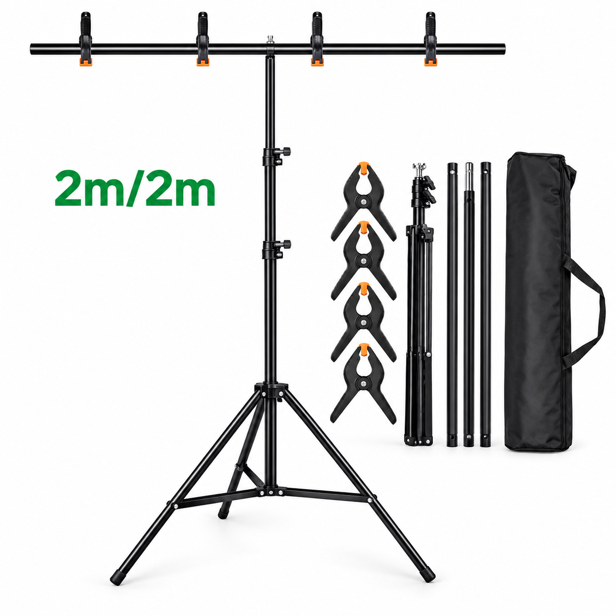 Support de Fond Photo en T Métal 2 × 2 m