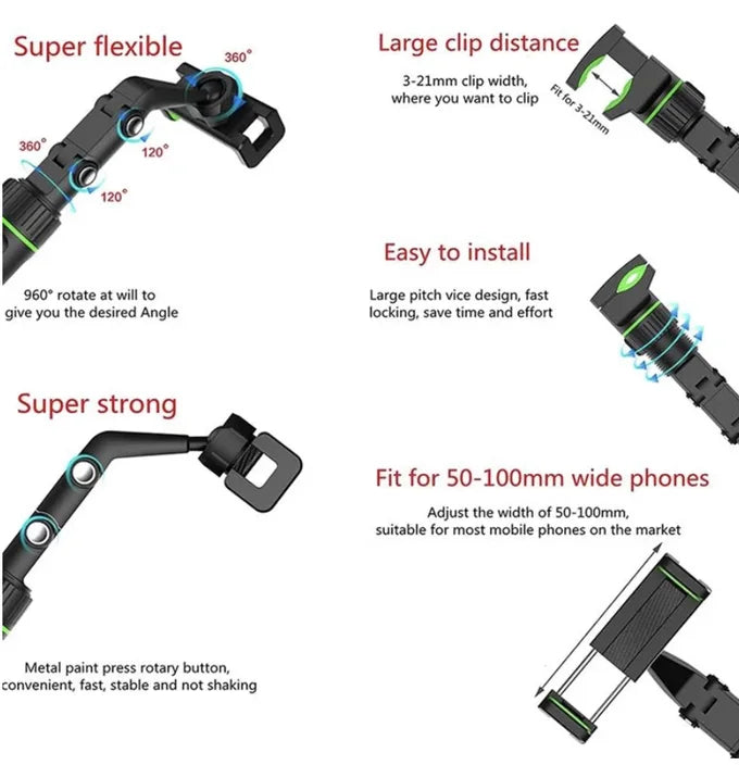 Support Téléphone Rétroviseur Voiture 360° Réglable